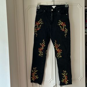 Black Floral Denim Jeans